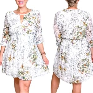 Zara Floral Print Mini Dress Lightweight Long Sleeves Lined Flowy Skirt Size LG